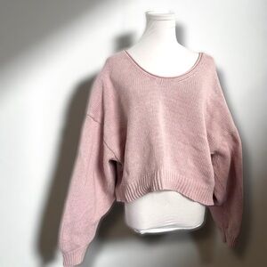Free People Pink Oversized Cropped Sweater Knit Slouchy Pullover S